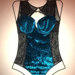 Blue crushed Velvet and lace Teddy